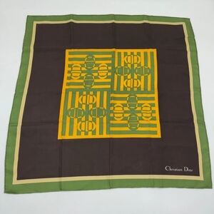 EUC Dior Logo Green and Yellow 100% Silk Scarf